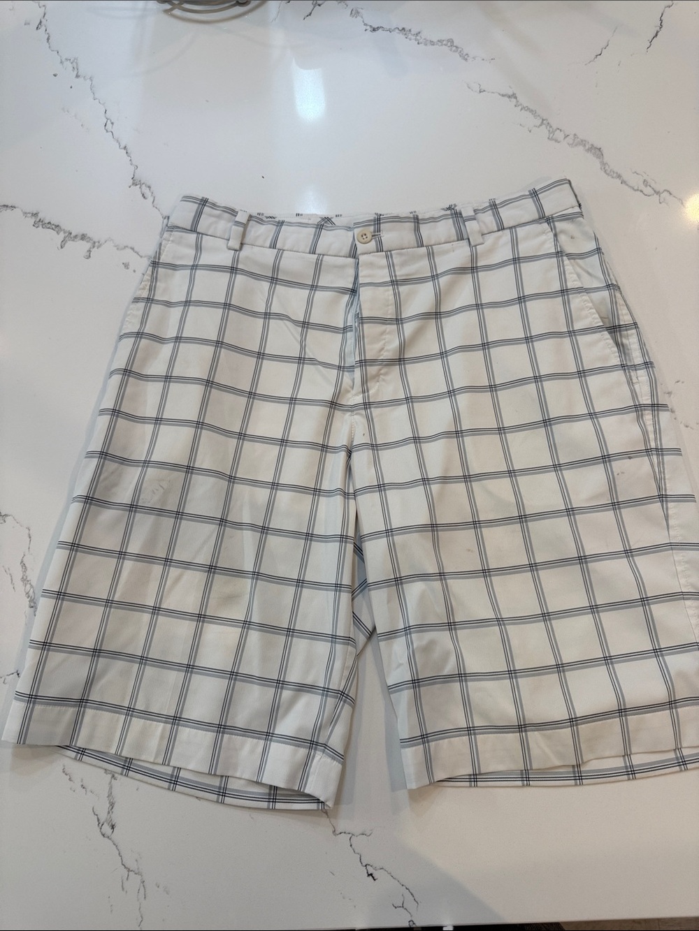 Nike White Plaid Flat-Front Golf Shorts
